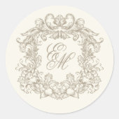 Elegant Ivory Vintage Monogram Crest Wedding ラウンドシール (正面)