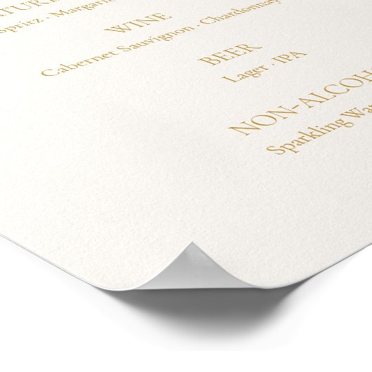 Elegant Ivory Wedding Bar Menu Sign ポスター (角)