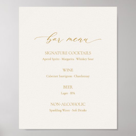 Elegant Ivory Wedding Bar Menu Sign ポスター (正面)