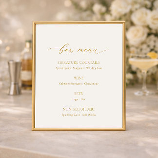 Elegant Ivory Wedding Bar Menu Sign ポスター