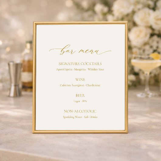 Elegant Ivory Wedding Bar Menu Sign ポスター