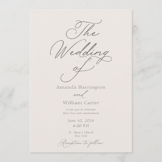 Elegant Ivory Wedding Invitation with Pattern Back 招待状 (正面)