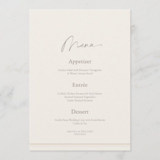 Elegant Ivory Wedding Menu with Thank You Card 招待状 (正面)