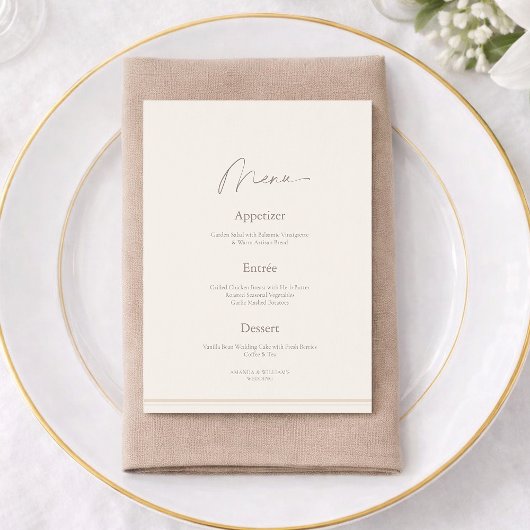 Elegant Ivory Wedding Menu with Thank You Card  招待状