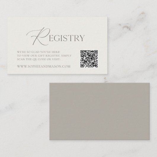 Elegant Ivory Wedding Registry Card with QR Code エンクロージャーカード (正面/裏面)