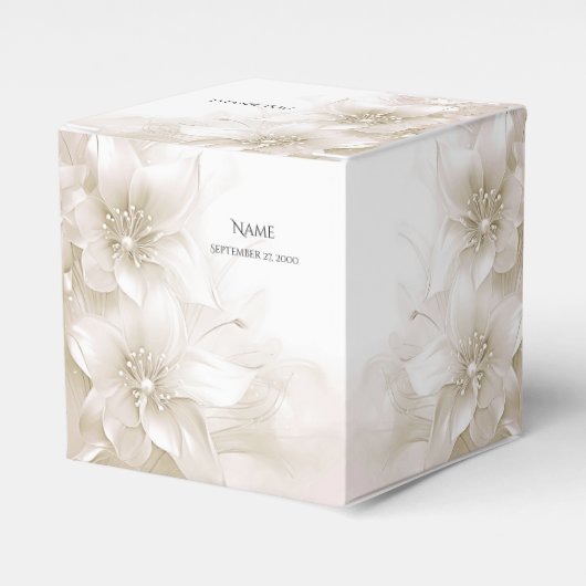 Elegant Ivory White Flowers Favor Box フェイバーボックス (正面サイド)