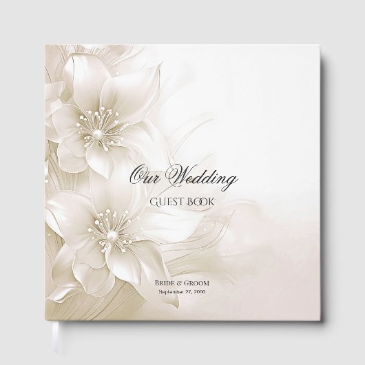 Elegant Ivory White Flowers Guest Book ゲストブック (正面)