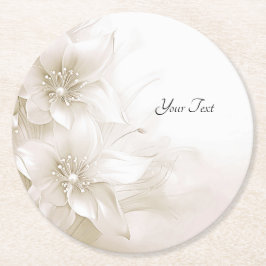 Elegant Ivory White Flowers Paper Coaster ラウンドペーパーコースター