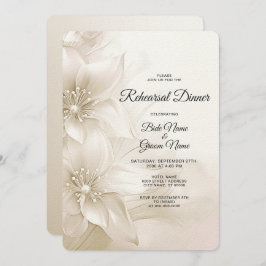 Elegant Ivory White Flowers Rehearsal Dinner 招待状