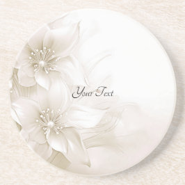 Elegant Ivory White Flowers Sandstone Coaster コースター