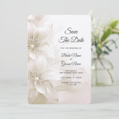 Elegant Ivory White Flowers Save The Date セーブザデート (スタンド正面)