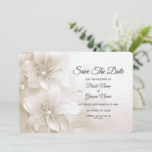 Elegant Ivory White Flowers Save The Date セーブザデート (スタンド正面)