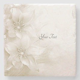 Elegant Ivory White Flowers Stone Coaster ストーンコースター