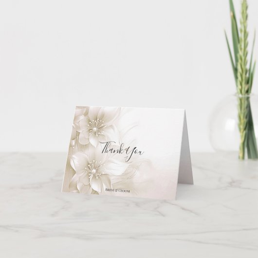 Elegant Ivory White Flowers Thank You Card サンキューカード (正面)