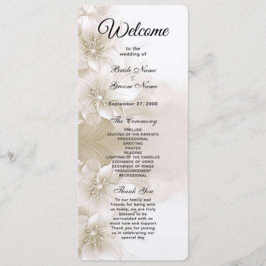 Elegant Ivory White Flowers Wedding Program プログラム (正面)