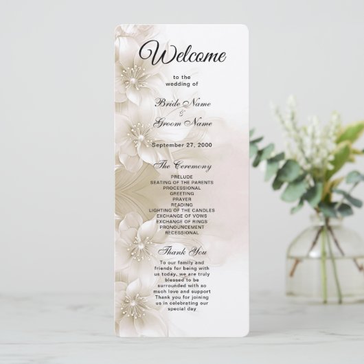 Elegant Ivory White Flowers Wedding Program プログラム (スタンド正面)