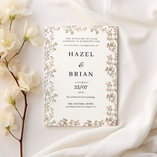 Elegant ivory white gypsophila floral Wedding 招待状
