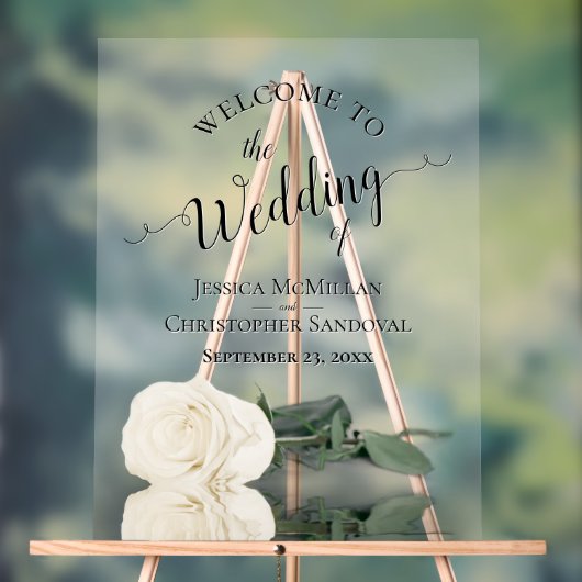 Elegant Ivory White Rose Romantic Wedding Welcome アクリルサイン (ニュートラル)