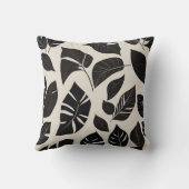 Elegant Japandi Pillow – Black Botanical Leaves on クッション (裏面)