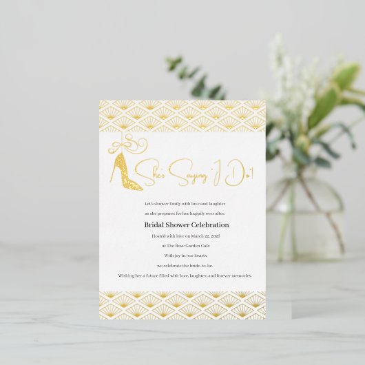 Elegant Japanese Bridal Shower 箔招待状ポストカード (立ち正面)