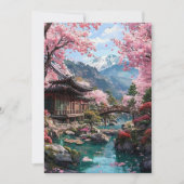 Elegant Japanese Cherry Blossom & Castle Wedding I 招待状 (正面)