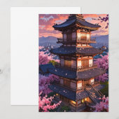 Elegant Japanese Cherry Blossom & Castle Wedding I 招待状 (正面/裏面)