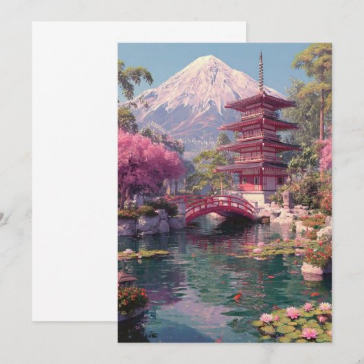 Elegant Japanese Cherry Blossom & Castle Wedding I 招待状 (正面/裏面)