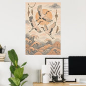 Elegant Japanese Crane Wall Art Minimalist  ポスター (ホームオフィス)