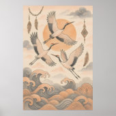 Elegant Japanese Crane Wall Art Minimalist  ポスター (正面)