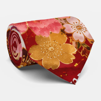 Elegant Japanese Floral Necktie | Red Kimono Inspi ネクタイ