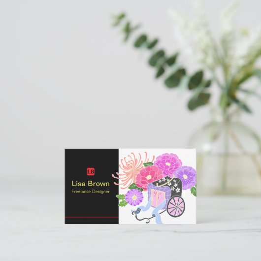 Elegant Japanese Flower Design Business Card 名刺 (スタンド正面)