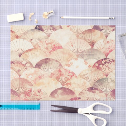 Elegant Japanese Folding Fan Watercolor 薄葉紙 (クラフト)