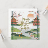 Elegant Japanese Garden Design - Sakura Blossoms カード (正面/裏面インサイチュ)