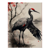 Elegant Japanese Red-Crowned Crane & Maple Tree ポスター (正面)