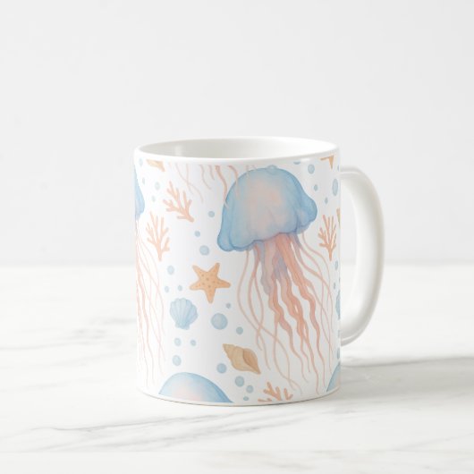 Elegant Jellyfish & Ocean Elements Pattern Mug コーヒーマグカップ (正面右)