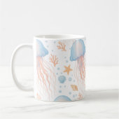 Elegant Jellyfish & Ocean Elements Pattern Mug コーヒーマグカップ (左)