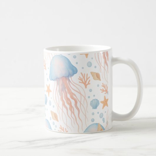 Elegant Jellyfish & Ocean Elements Pattern Mug コーヒーマグカップ (右)