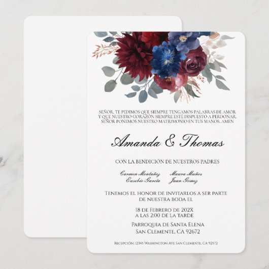 Elegant jewel theme Spanish wedding 招待状 (正面/裏面)