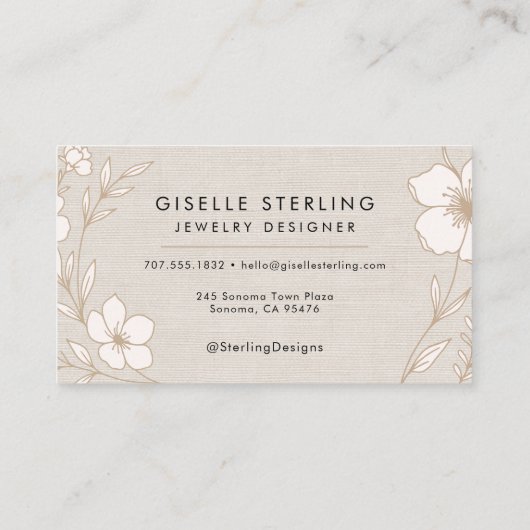 Elegant Jewelry Designer Botanical Floral Linen 名刺 (裏面)