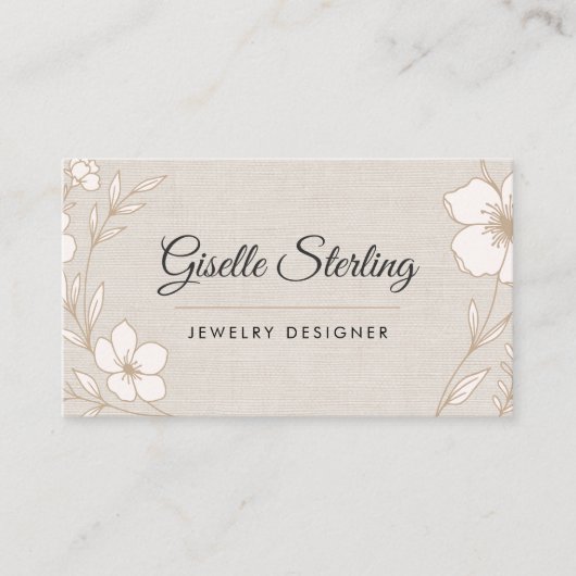 Elegant Jewelry Designer Botanical Floral Linen 名刺 (正面)