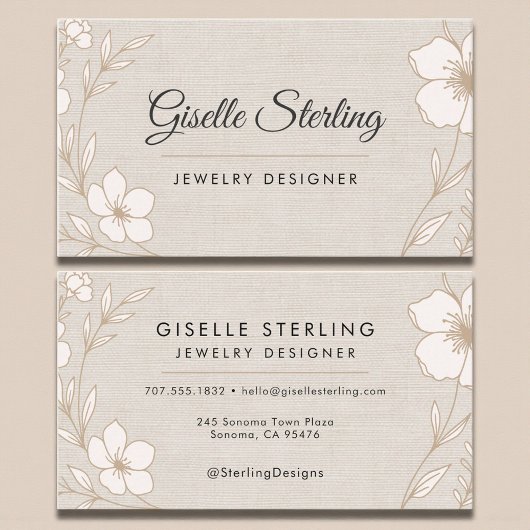 Elegant Jewelry Designer Botanical Floral Linen 名刺