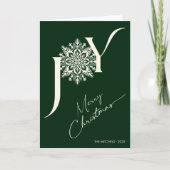 Elegant JOY Forest Green Folded Photo Christmas シーズンカード (正面)