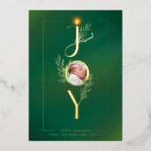 Elegant Joy Minimalist Photo Christmas Botanical 箔シーズンカード (正面)