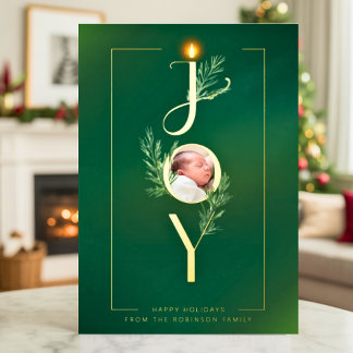 Elegant Joy Minimalist Photo Christmas Botanical 箔シーズンカード