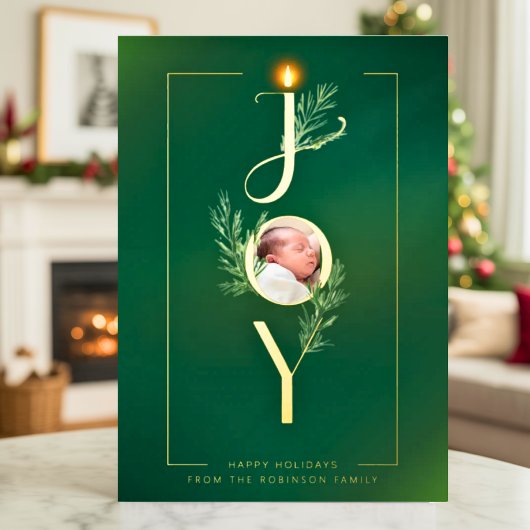 Elegant Joy Minimalist Photo Christmas Botanical 箔シーズンカード