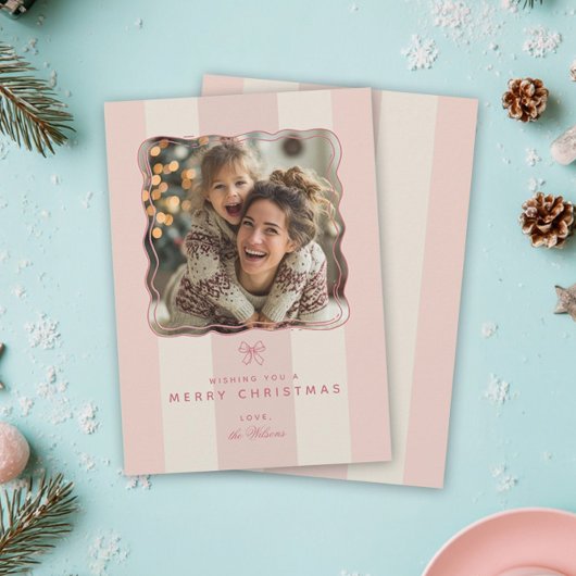 Elegant Joyful Stripe Happy Family Photo Christmas シーズンカード