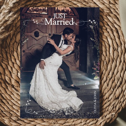 Elegant Just Married Elegant Script Photos Wedding 案内状