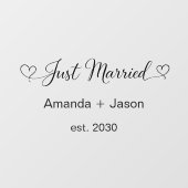 Elegant Just Married Hearts Black Script ウィンドウサイン (シート)