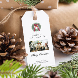 Elegant Just Married Newlywed Christmas Photo Card ギフトタグ