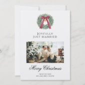 Elegant Just Married Newlywed Christmas Photo Card シーズンカード (正面)